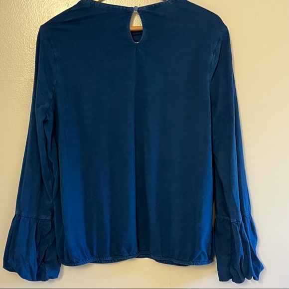 Soft Surroundings Womens Blue Puff Sleeve Boho Peasant Embroidered Blouse L - Picture 12 of 13